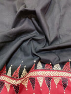Black Hand Embroidered Kantha Work Cotton Blouse Piece ( 0.75 Mtr ) - Luxurion World