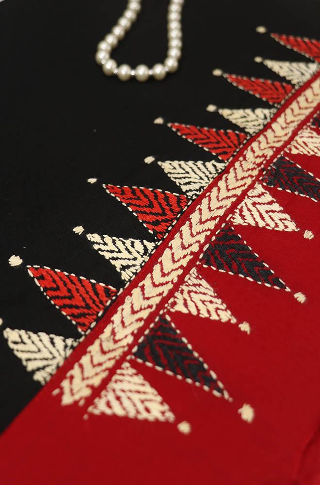 Black Hand Embroidered Kantha Work Cotton Blouse Piece ( 0.75 Mtr ) - Luxurion World