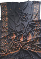 Black Hand Embroidered Kashmiri Sozni Work Crepe Saree - Luxurion World