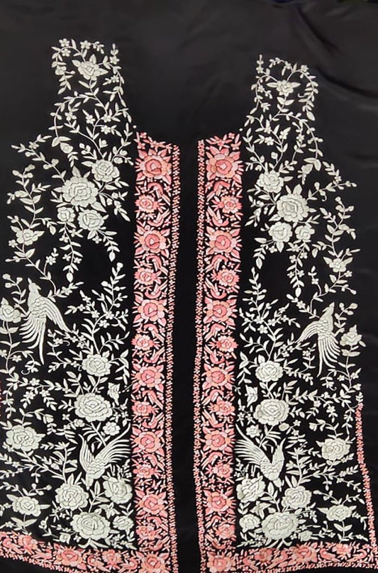Black Hand Embroidered Parsi Crepe Kurti Fabric