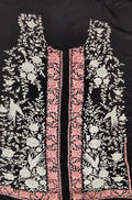 Black Hand Embroidered Parsi Crepe Kurti Fabric - Luxurion World