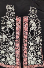 Black Hand Embroidered Parsi Crepe Kurti Fabric - Luxurion World