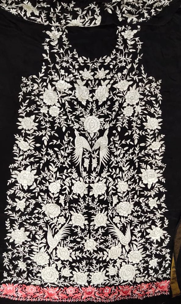 black hand embroidered parsi crepe kurti fabric 697956