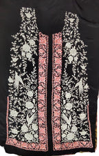 Black Hand Embroidered Parsi Crepe Kurti Fabric - Luxurion World