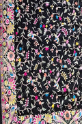 Black Hand Embroidered Parsi Gara Crepe Floral Design Saree - Luxurion World