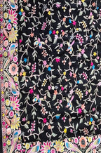 Black Hand Embroidered Parsi Gara Crepe Floral Design Saree - Luxurion World