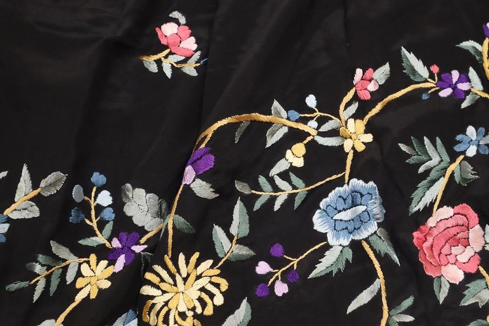 Black Hand Embroidered Parsi Gara Pure Crepe Saree - Luxurion World