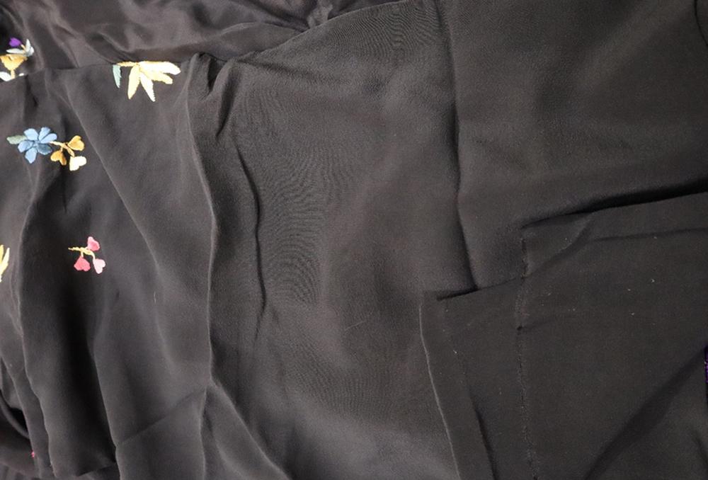 Black Hand Embroidered Parsi Gara Pure Crepe Saree - Luxurion World