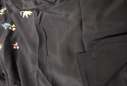 Black Hand Embroidered Parsi Gara Pure Crepe Saree - Luxurion World