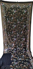 Black Hand Embroidered Parsi Gara Pure Georgette Bird Design Saree - Luxurion World
