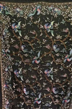 Black Hand Embroidered Parsi Gara Pure Georgette Bird Design Saree - Luxurion World
