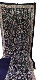 Black Hand Embroidered Parsi Gara Pure Georgette Bird Design Saree - Luxurion World