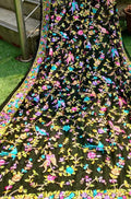Black Hand Embroidered Parsi Gara Pure Georgette Dupatta - Luxurion World