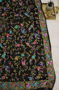 Black Hand Embroidered Parsi Gara Pure Georgette Dupatta - Luxurion World