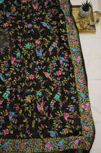 Black Hand Embroidered Parsi Gara Pure Georgette Dupatta - Luxurion World