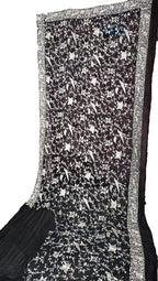 Black Hand Embroidered Parsi Gara Pure Georgette Floral And Bird Design Saree - Luxurion World