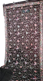 Black Hand Embroidered Parsi Gara Pure Georgette Floral And Bird Design Saree - Luxurion World
