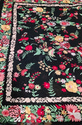 Black Hand Embroidered Parsi Gara Pure Georgette Floral Design Saree - Luxurion World