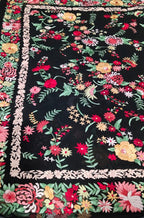 Black Hand Embroidered Parsi Gara Pure Georgette Floral Design Saree - Luxurion World