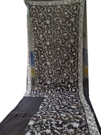 Black Hand Embroidered Parsi Gara Pure Georgette Floral Design Saree - Luxurion World