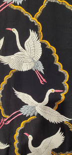 Black Hand Embroidered Parsi Work Pure Crepe Unstitched Jacket - Luxurion World