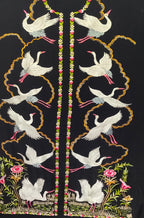Black Hand Embroidered Parsi Work Pure Crepe Unstitched Jacket - Luxurion World