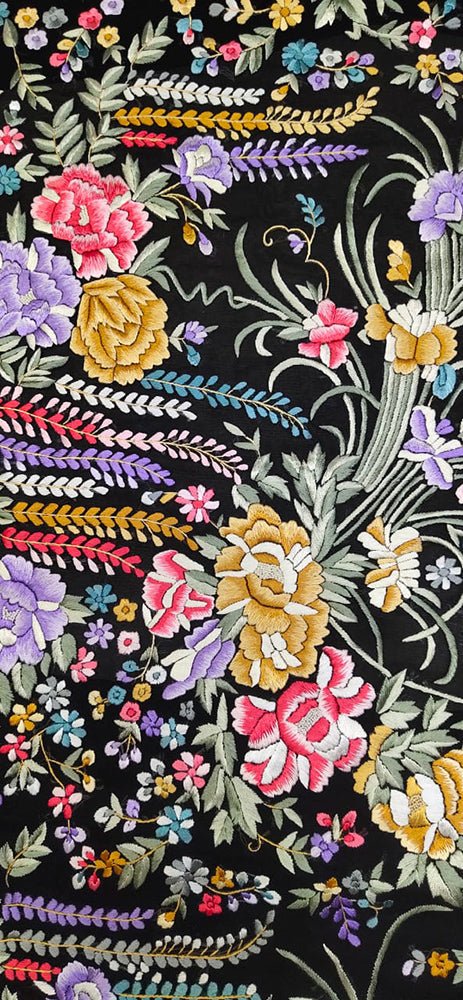 Black Hand Embroidered Parsi Work Pure Georgette Unstitched Jacket - Luxurion World