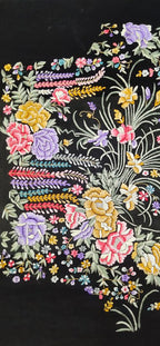 Black Hand Embroidered Parsi Work Pure Georgette Unstitched Jacket - Luxurion World
