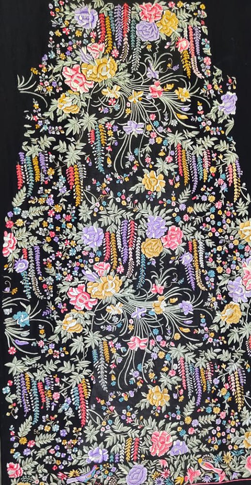 Black Hand Embroidered Parsi Work Pure Georgette Unstitched Jacket - Luxurion World