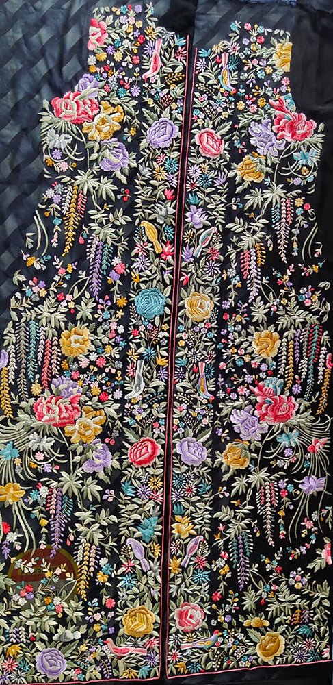 Black Hand Embroidered Parsi Work Pure Georgette Unstitched Jacket