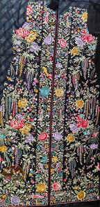 Black Hand Embroidered Parsi Work Pure Georgette Unstitched Jacket - Luxurion World