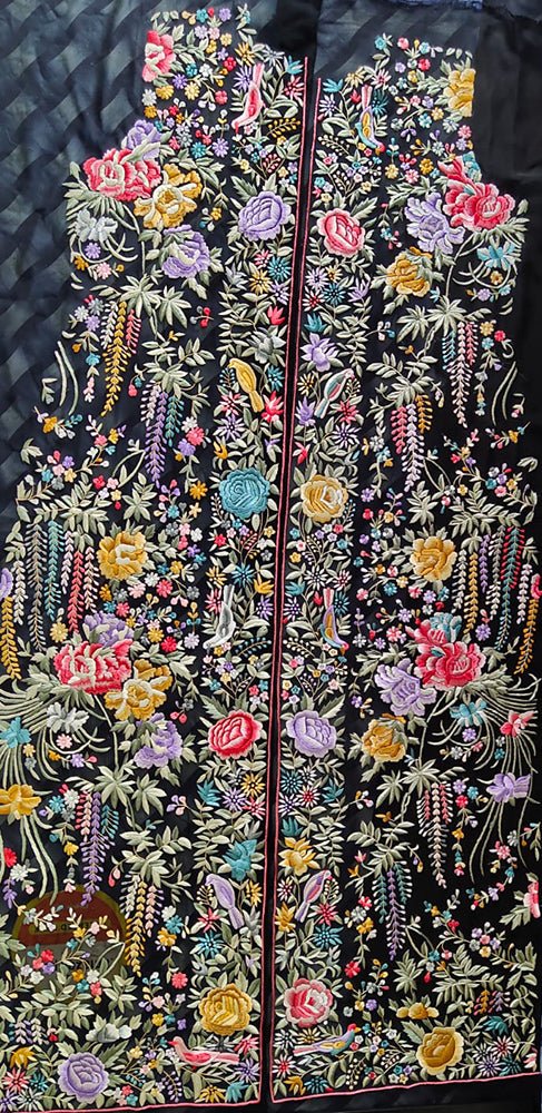 Black Hand Embroidered Parsi Work Pure Georgette Unstitched Jacket - Luxurion World