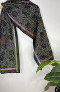 Black Hand Embroidered Reverse Kantha Pure Bangalore Silk Stole - Luxurion World