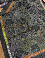 Black Hand Embroidered Reverse Kantha Pure Bangalore Silk Stole - Luxurion World