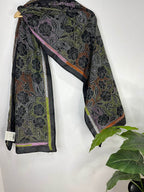 Black Hand Embroidered Reverse Kantha Pure Bangalore Silk Stole - Luxurion World