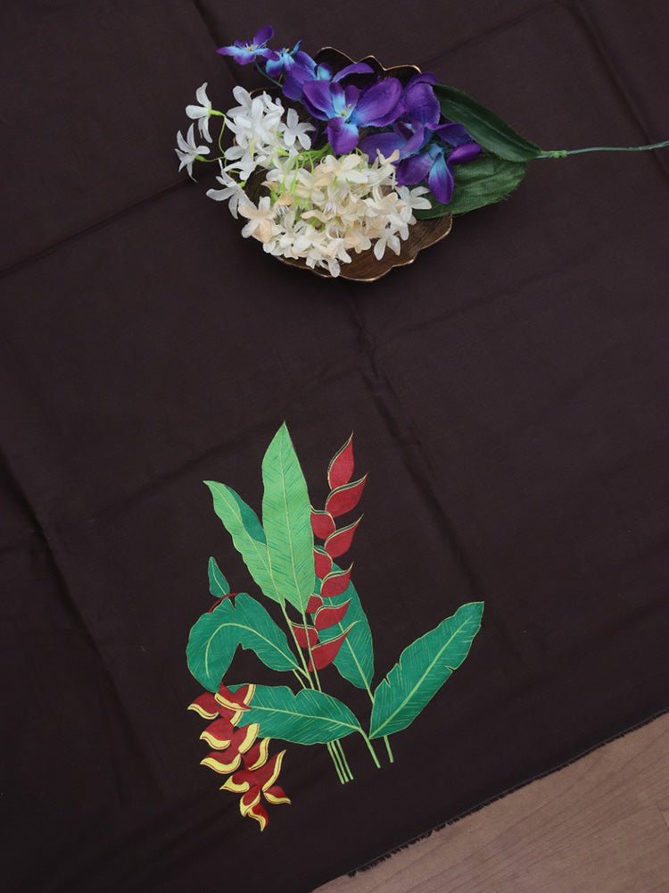 Black Hand Painted Cotton Satin Blouse Fabric ( 1 Mtr ) - Luxurion World