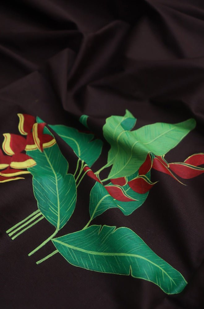 Black Hand Painted Cotton Satin Blouse Fabric ( 1 Mtr ) - Luxurion World