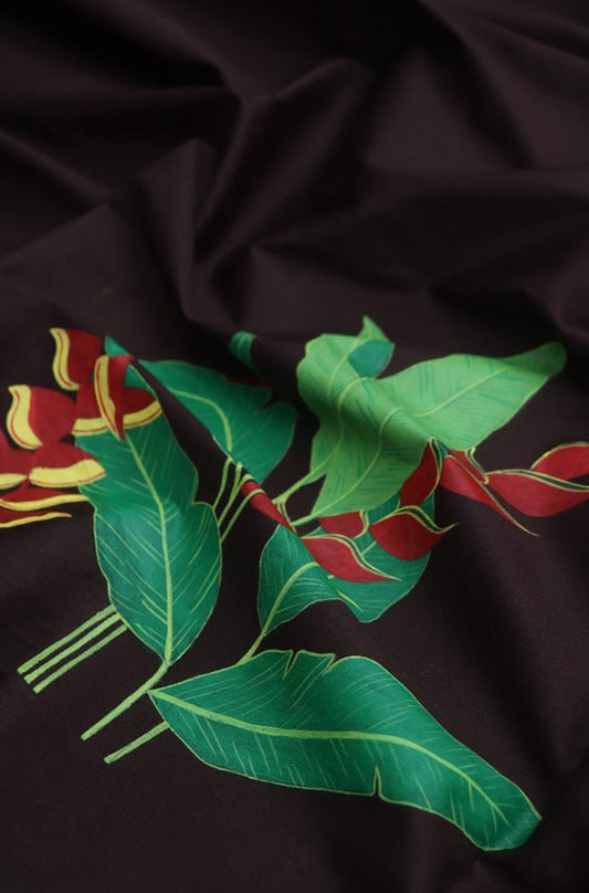 Black Hand Painted Cotton Satin Blouse Fabric ( 1 Mtr )