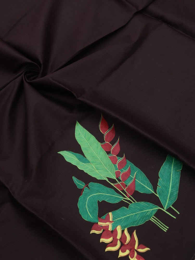 Black Hand Painted Cotton Satin Blouse Fabric ( 1 Mtr ) - Luxurion World