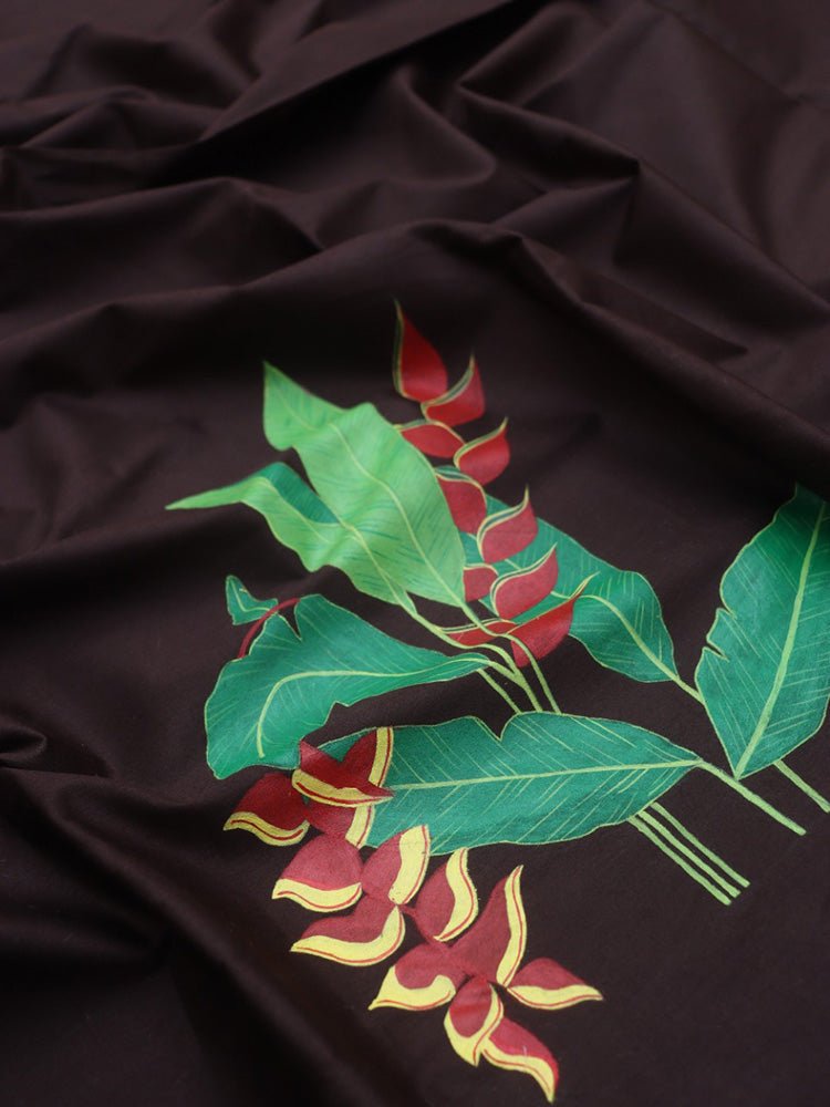 Black Hand Painted Cotton Satin Blouse Fabric ( 1 Mtr ) - Luxurion World