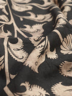 Black Hand Painted Kalamkari Pure Cotton Fabric ( 0.8 Mtr ) - Luxurion World