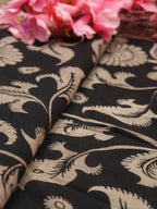 Black Hand Painted Kalamkari Pure Cotton Fabric ( 0.8 Mtr ) - Luxurion World