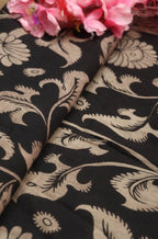 Black Hand Painted Kalamkari Pure Cotton Fabric ( 0.8 Mtr ) - Luxurion World