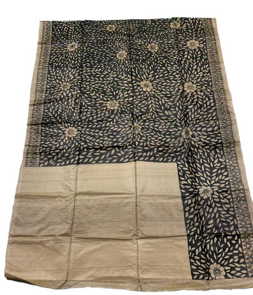 Black Hand Painted Madhubani Tussar Silk Saree - Luxurion World