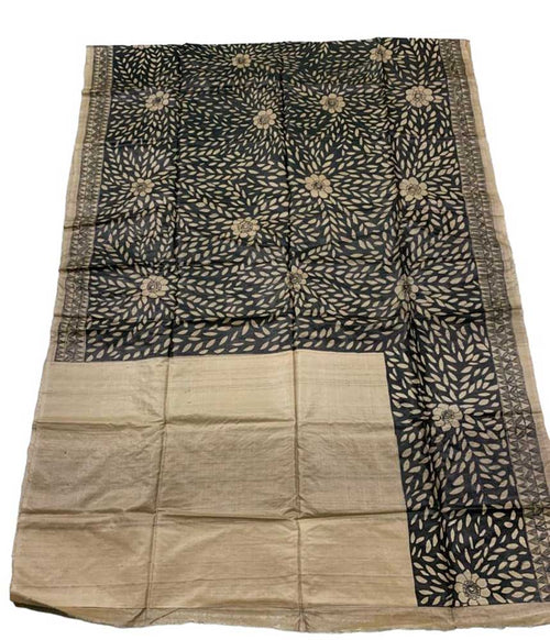 Black Hand Painted Madhubani Tussar Silk Saree - Luxurion World