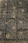 Black Hand Painted Madhubani Tussar Silk Saree - Luxurion World
