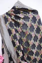 Black Handloom Banarasi Brush Dye Pure Georgette Dupatta - Luxurion World