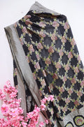 Black Handloom Banarasi Brush Dye Pure Georgette Dupatta - Luxurion World