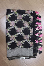 Black Handloom Banarasi Brush Dye Pure Georgette Dupatta - Luxurion World