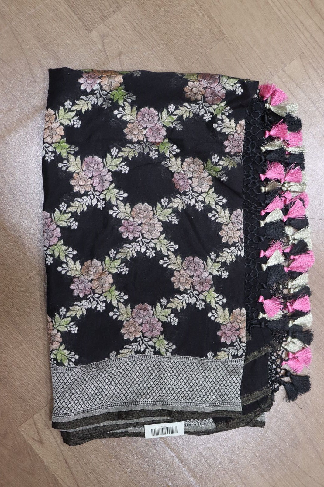 Black Handloom Banarasi Brush Dye Pure Georgette Dupatta - Luxurion World